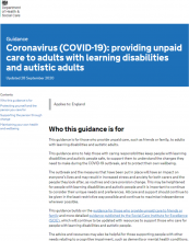 Coronavirus (COVID-19): providing unpaid care to adults with learning disabilities and autistic adults [Updated 28th August 2020]